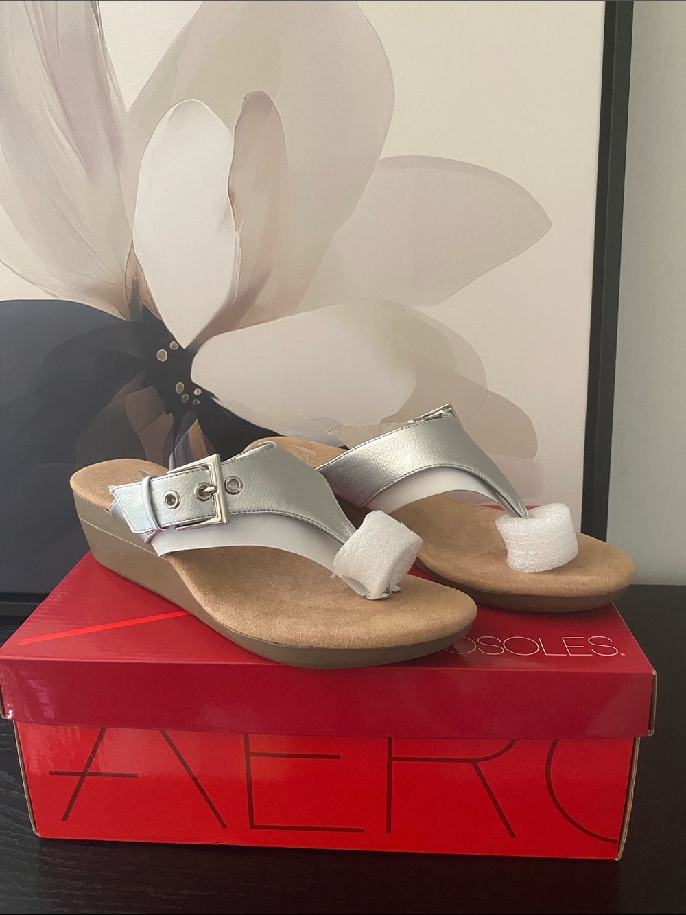 Aerosoles Silver Metallic Thong Sandals
